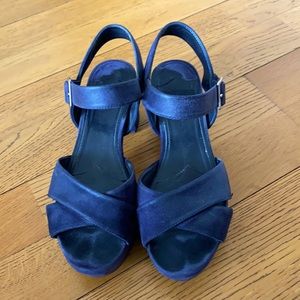 Prada Navy Blue Suede Crisscross Platform Sandals